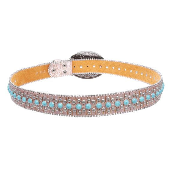 Western Turquoise Rhinestone Studded Faux Crocodile Print Genuine Leather🙊